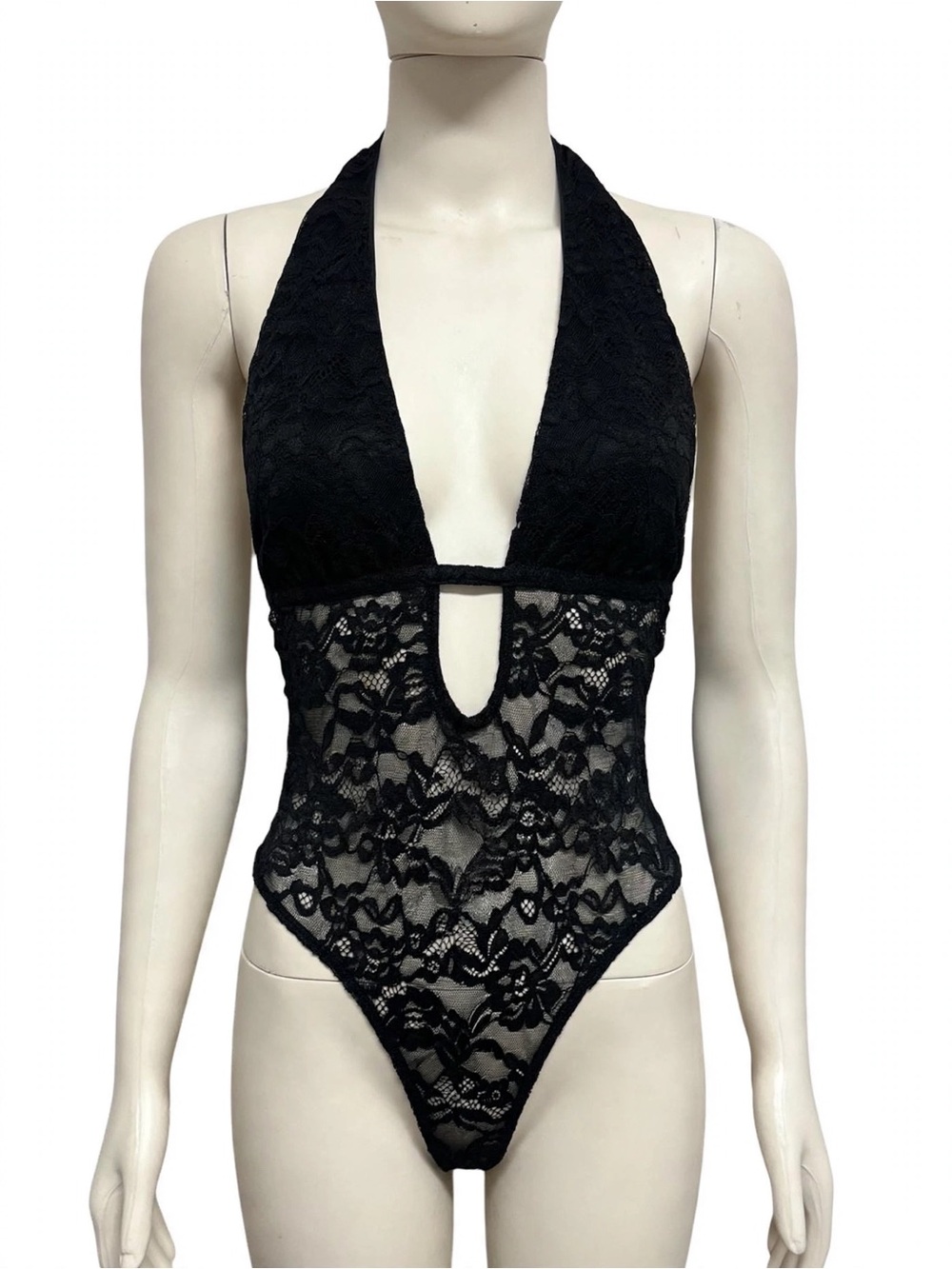 White Fox Boutique Black Lace Halter One-Piece